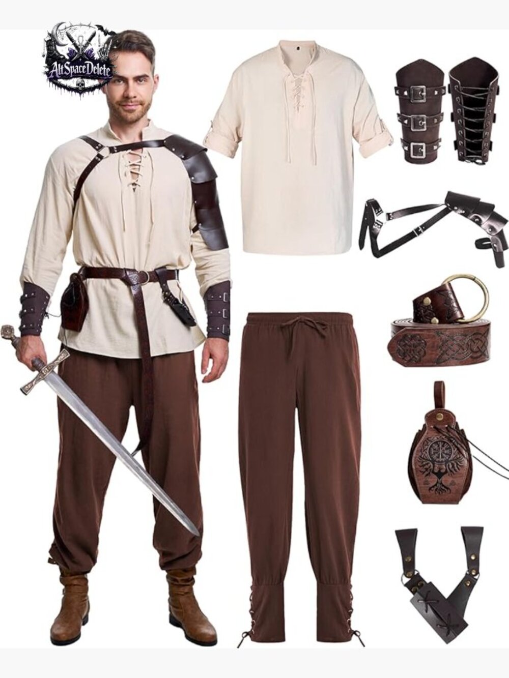 Medieval Pirate Costume Set Shirt Pants & Accessories 8 Pieces